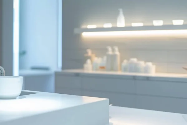 a pristine dental clinic, bathed in soft, natural light, showcasing an array of biological dental materials elegantly arranged on a sleek, minimalist countertop, emphasizing the theme of essential best practices in modern dentistry.